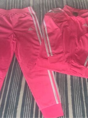 adidas Hot Pink Girls' Track Jacket and Joggers with Silver Stripes